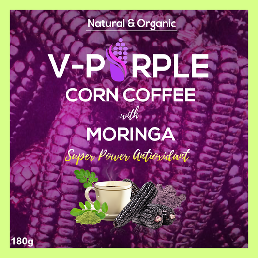 V-Purple Corn Coffee label image with green border
